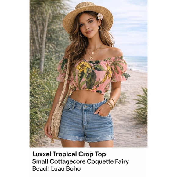 Luxxel Tops - Luxxel NWT Tropical Crop Top Small Cottagecore Coquette Fairy Beach Luau Boho
